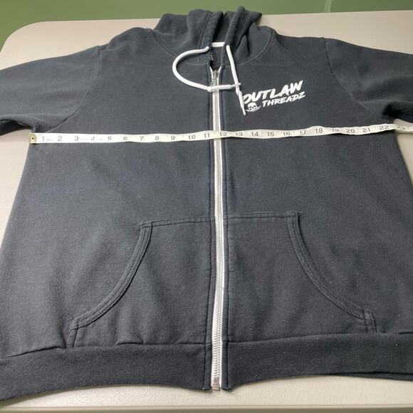 Anvil Outlaw Threadz Hoodie Full Zip Graphic Printed Kangaroo Pocket Black L - Picture 11 of 11